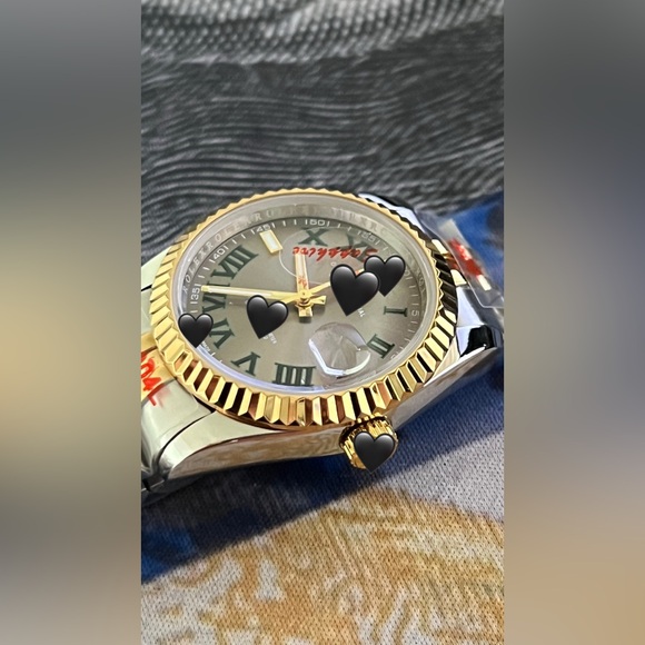 Men’s 36mm Luxury Automatic Steel Watch Two Tone “Wimbledon” Style Gray Dial - Picture 2 of 4